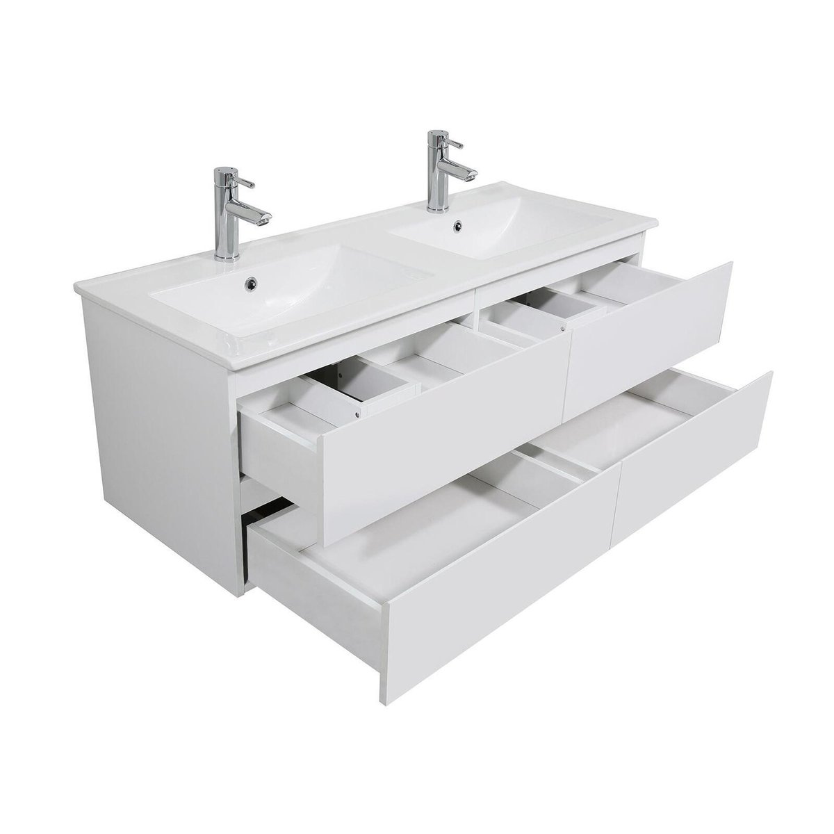 Ensemble double vasque 120cm avec vasque, robinets et miroirs SORRENTO blanc brillant, MOB IN