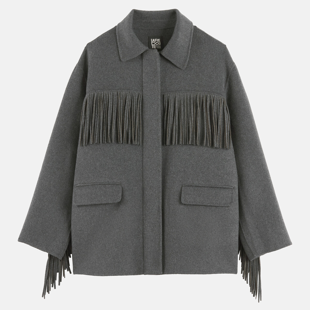 Manteau à franges en laine mélangé gris anthracite, LA REDOUTE COLLECTIONS