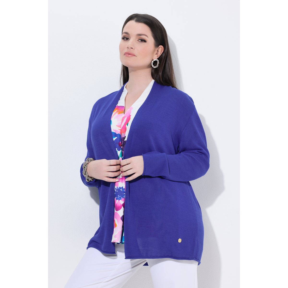 Cardigan, bords roulés, coupe en A bleu violet, ULLA POPKEN