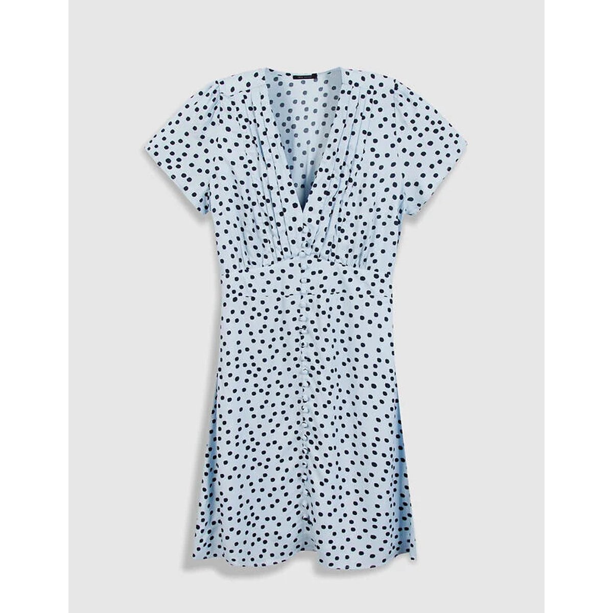 Polka Dot Full Short Sleeve V-Neck Mini Dress chambray blue , IKKS