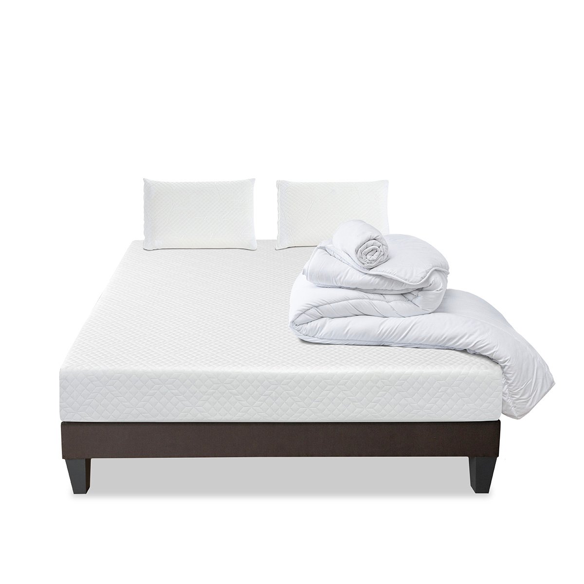 Pack Absolu 90x200 cm Matelas Mousse + Sommier Bois + Accessoires blanc, BELLECOUR