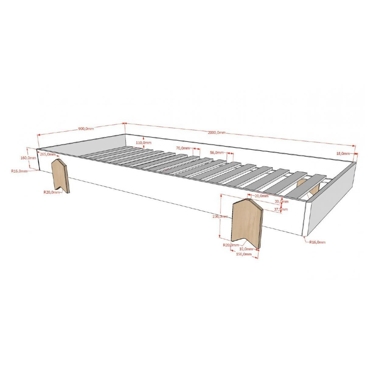 3 Lits Modulo Arrow Gris Empilables couleur unique, VIPACK