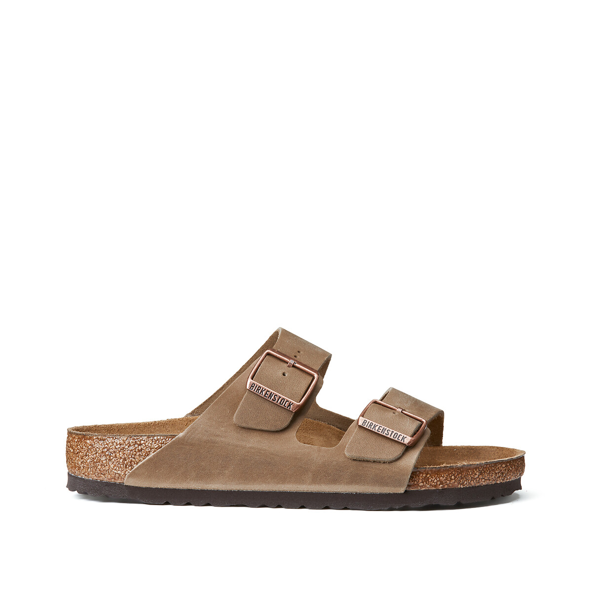 Chinelos de tira dupla em pele oleada Arizona castanho escuro, BIRKENSTOCK