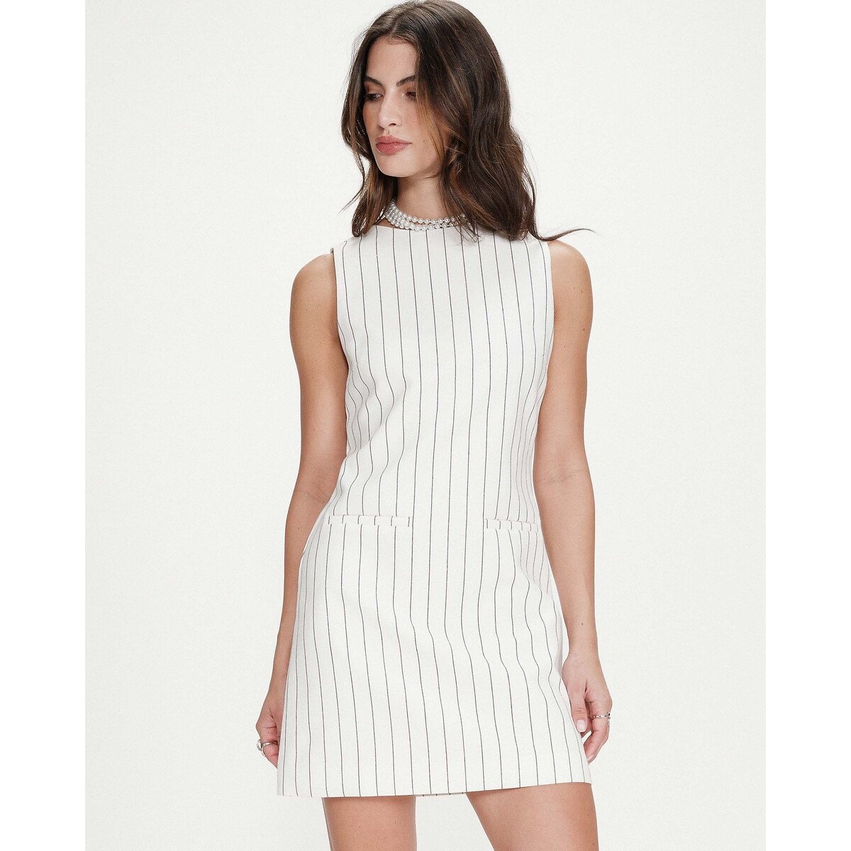 Robe courte rayée, en lin mélangé, VEA blanc rayé, GRACE & MILA