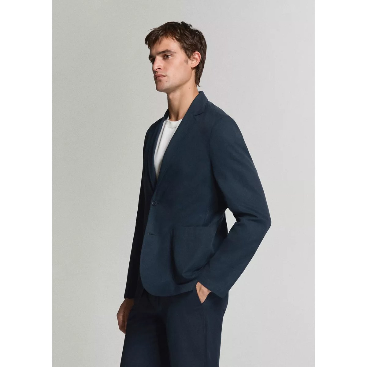 Blazer de costume slim-fit lin et lyocell bleu marine, MANGO MAN