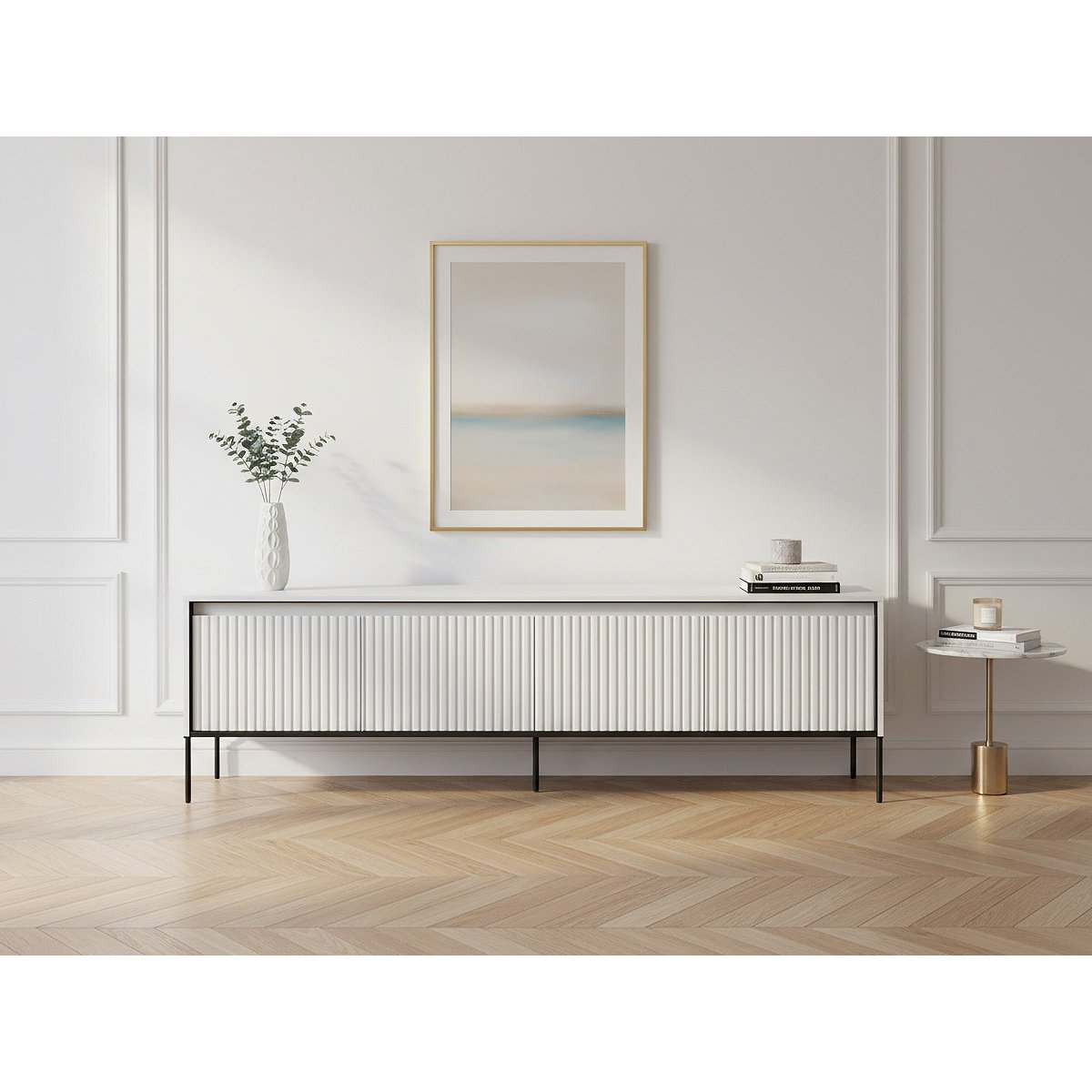 Meuble TV 167 cm panneaux de particules, LENARA blanc, BOBOCHIC