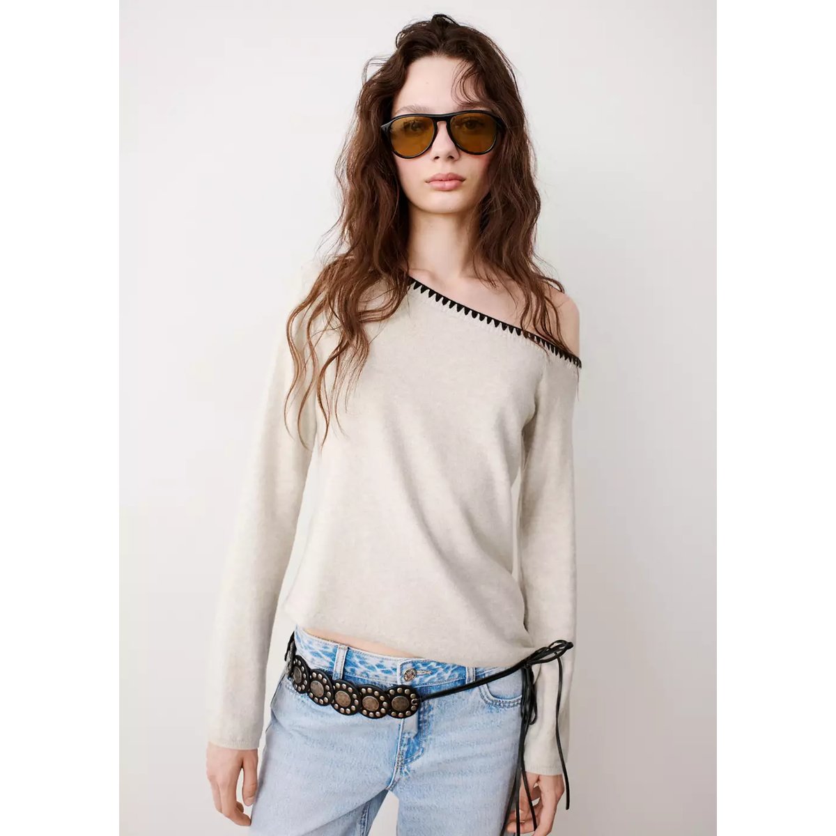 Pull-over coton asymétrique beige, MANGO TEEN