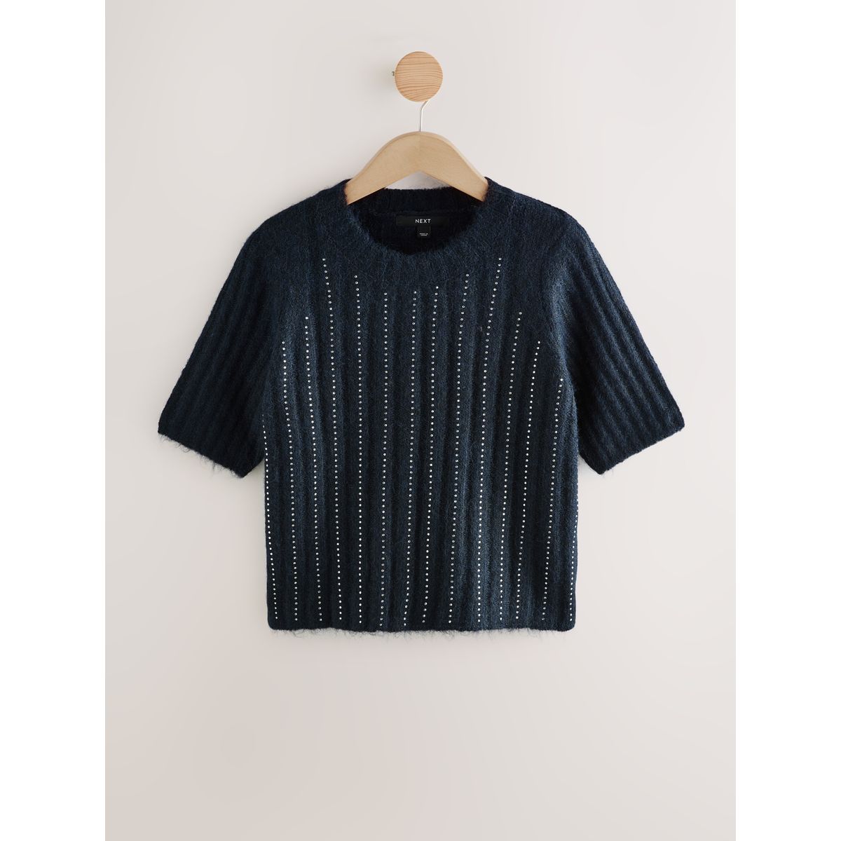 T-shirt ras du cou en maille avec laine gemme bleu marine, NEXT
