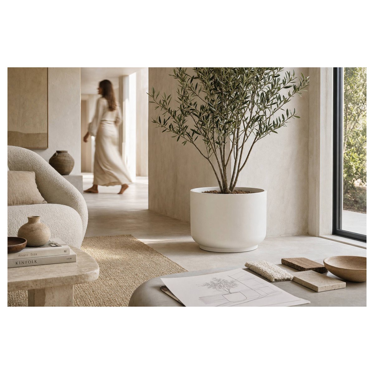 Cache-pot en fibres-ciment blanc, RECOLLECTION