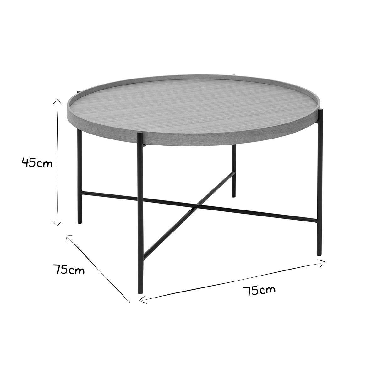 Table basse ronde bois clair et métal noir D75 cm BASSY frêne, MILIBOO