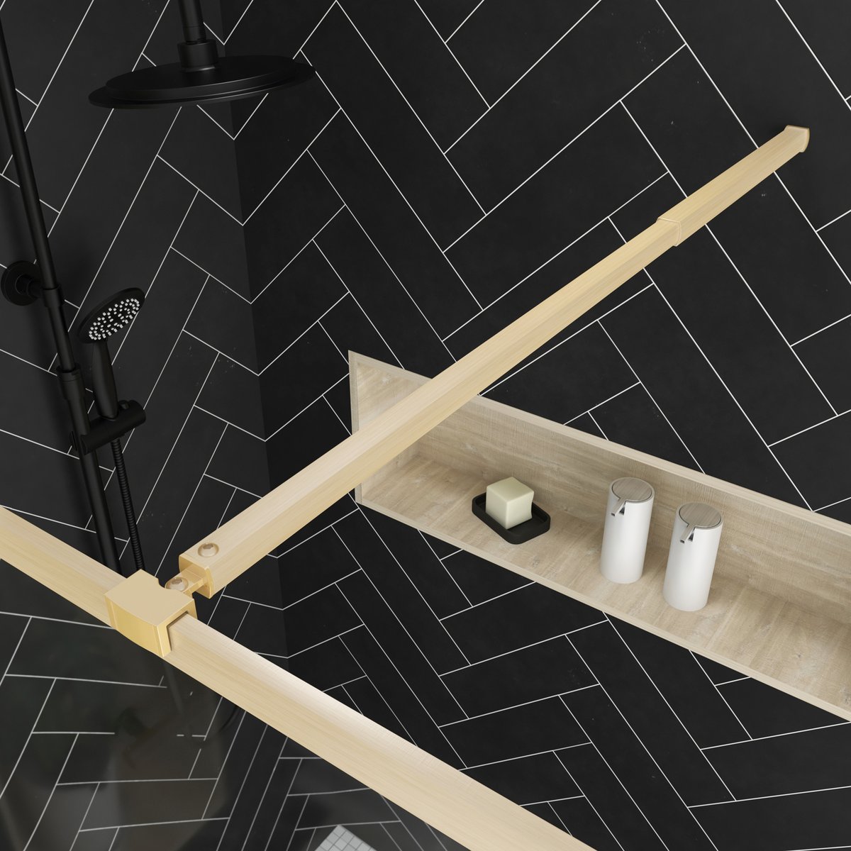 Paroi de douche à l’italienne avec volet pivotant en verre trempé 5 mm doré, HOME MAISON