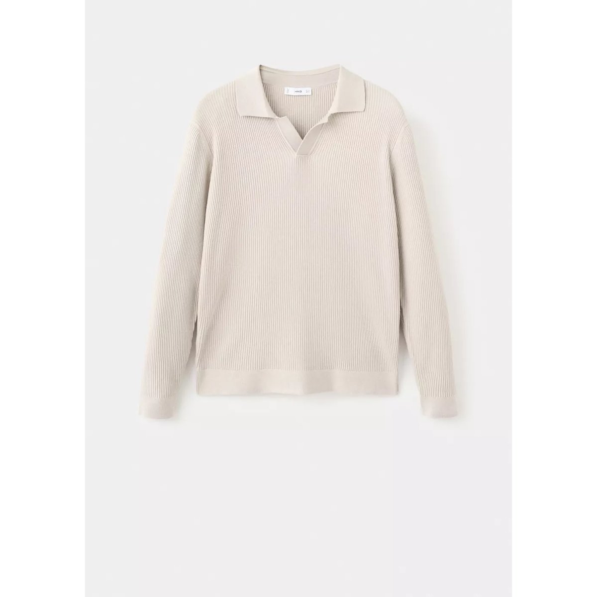 Pull-over polo coton mélangé maille côtelée beige, MANGO MAN