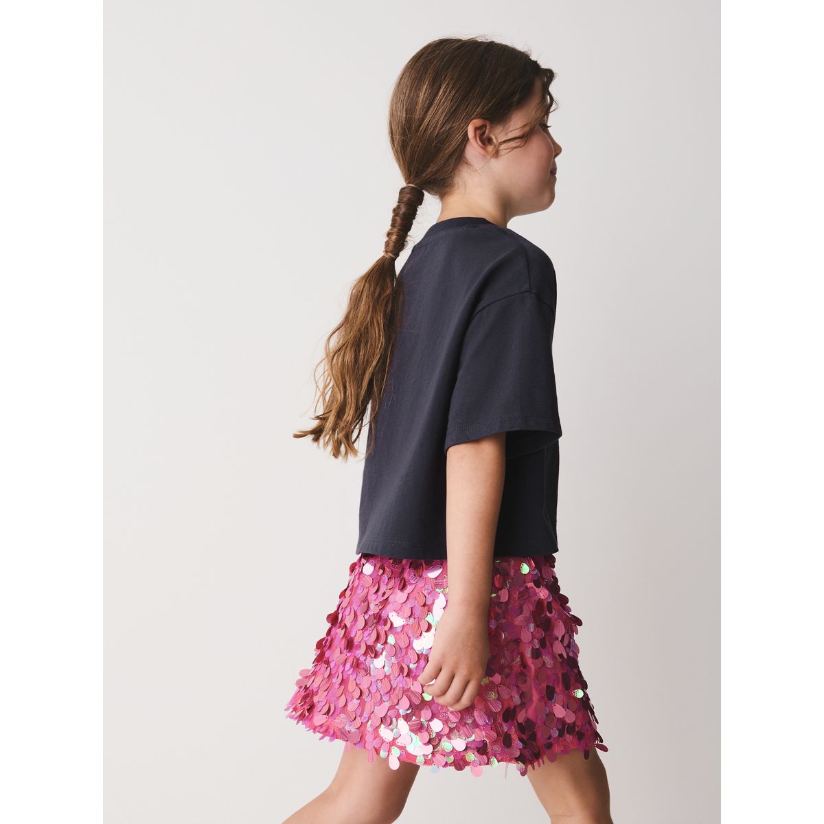 Ensemble t-shirt et jupe à sequins popcorn gris/rose, NEXT