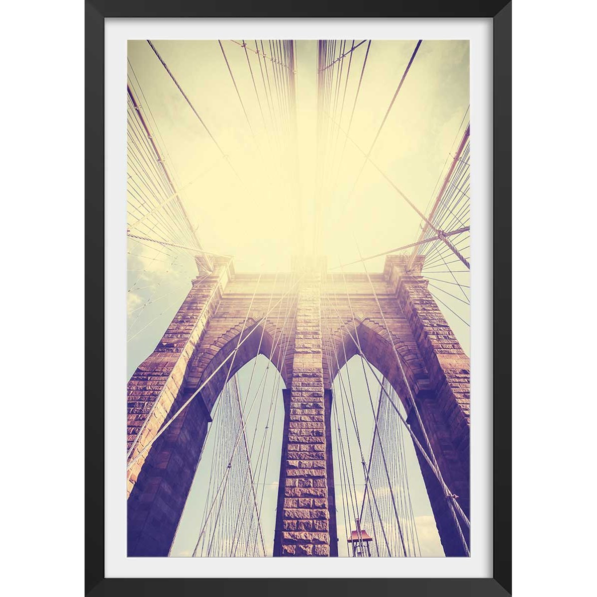 Affiche photo sunshine sur brooklyn affiche + cadre en bois - noir, HEXOA