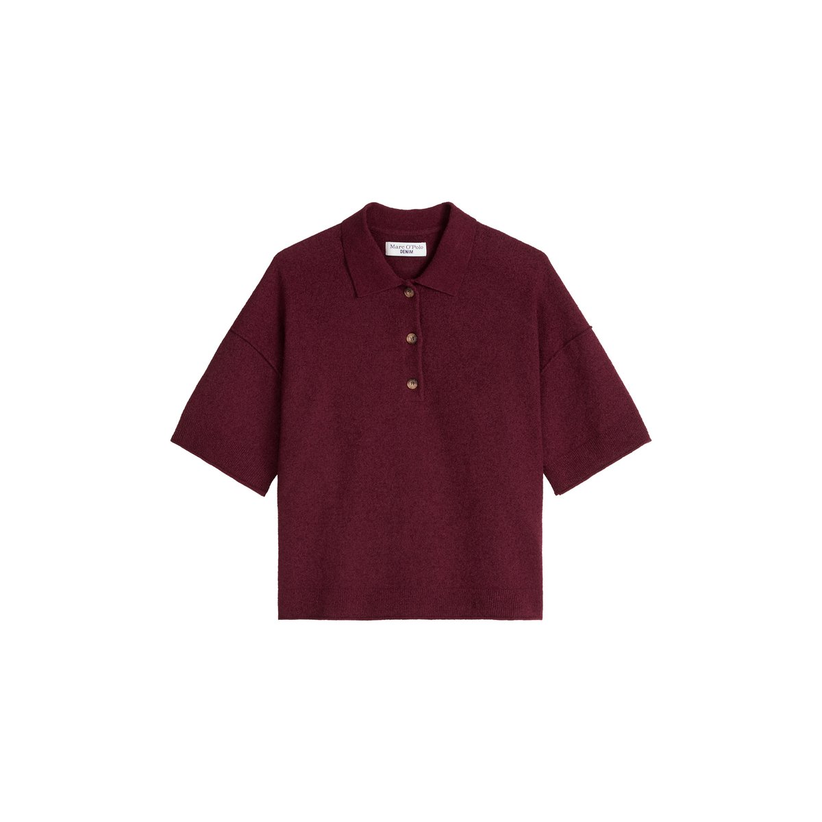 Polo en tricot régulier en mélange Crinkled Organic Cotton rouge foncé, MARC O’POLO DENIM