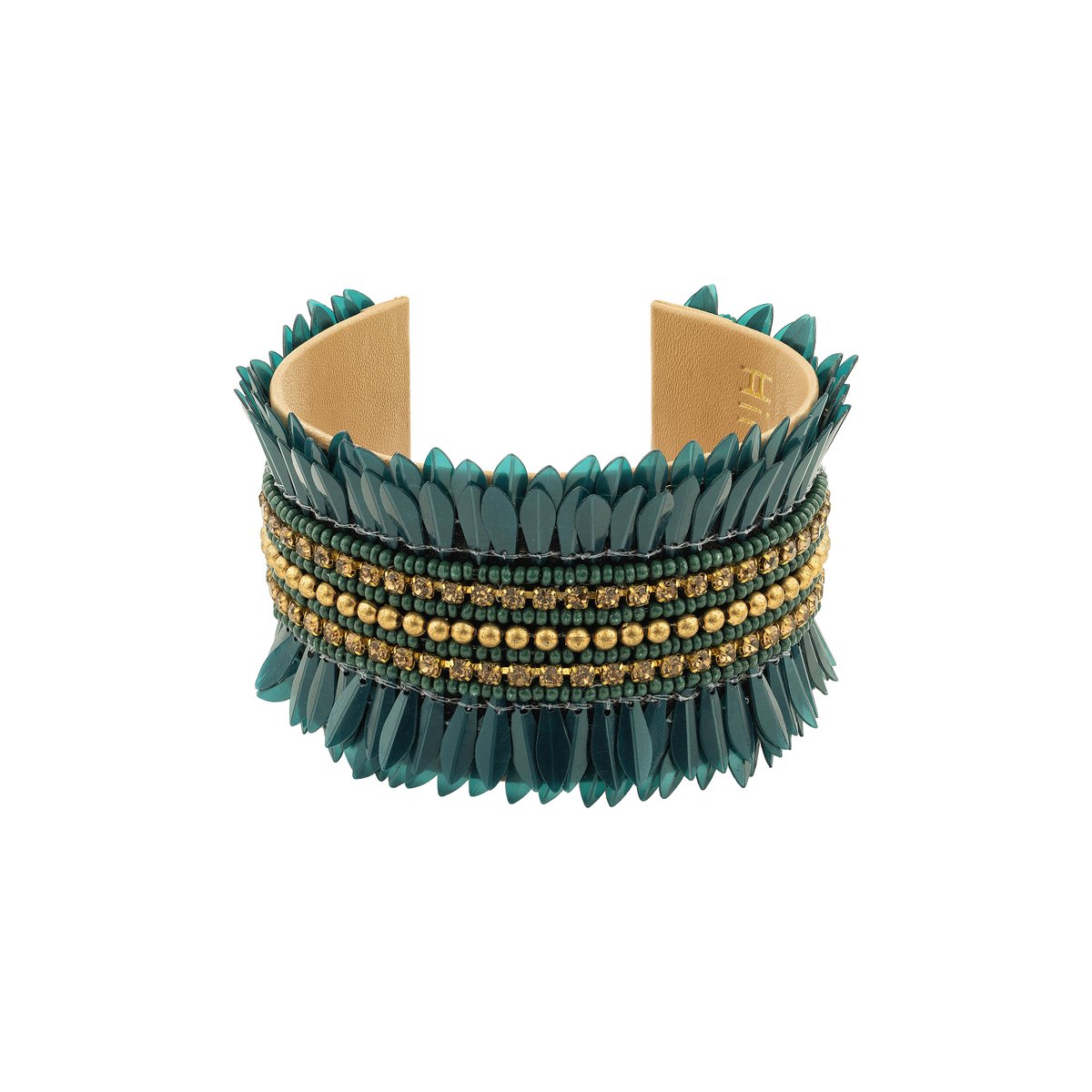 Bracelet manchette réglable de perles BENSON emeraude, HIPANEMA