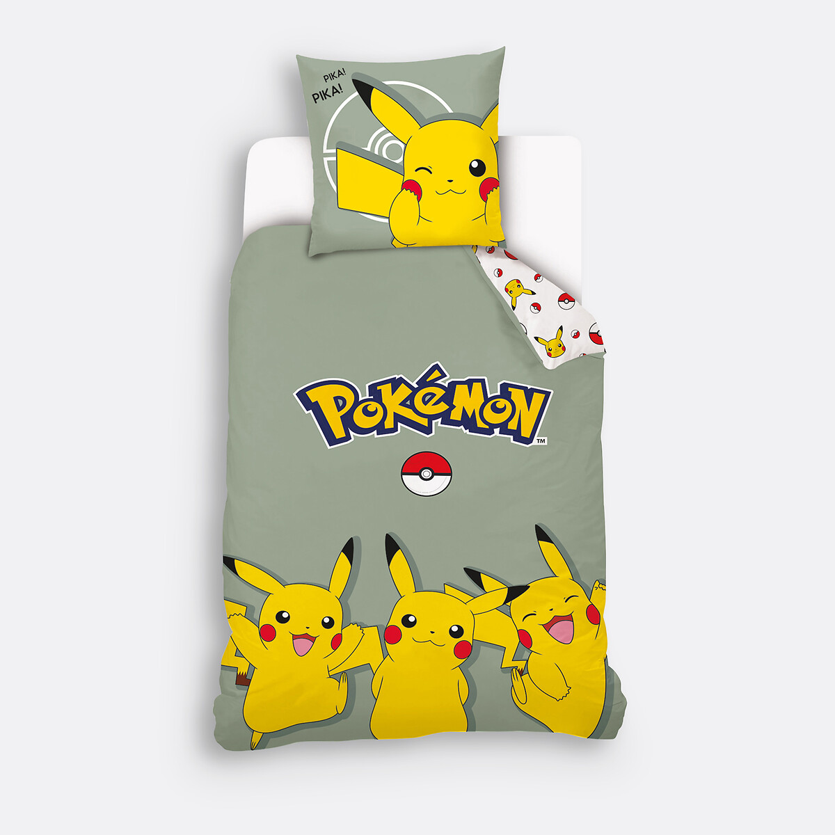 Parure de lit coton, Pokémon Trio Fun Kaki imprimé, POKEMON