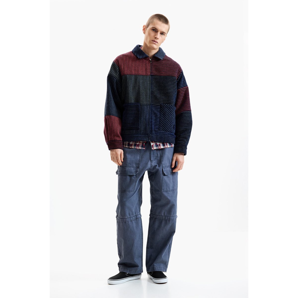 Manteau en chenille à blocs rouge, DESIGUAL