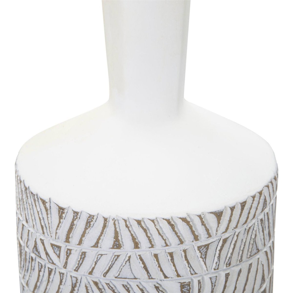 Vase bouteille reliefs sculptés à la main BOHO blanc patiné, RECOLLECTION