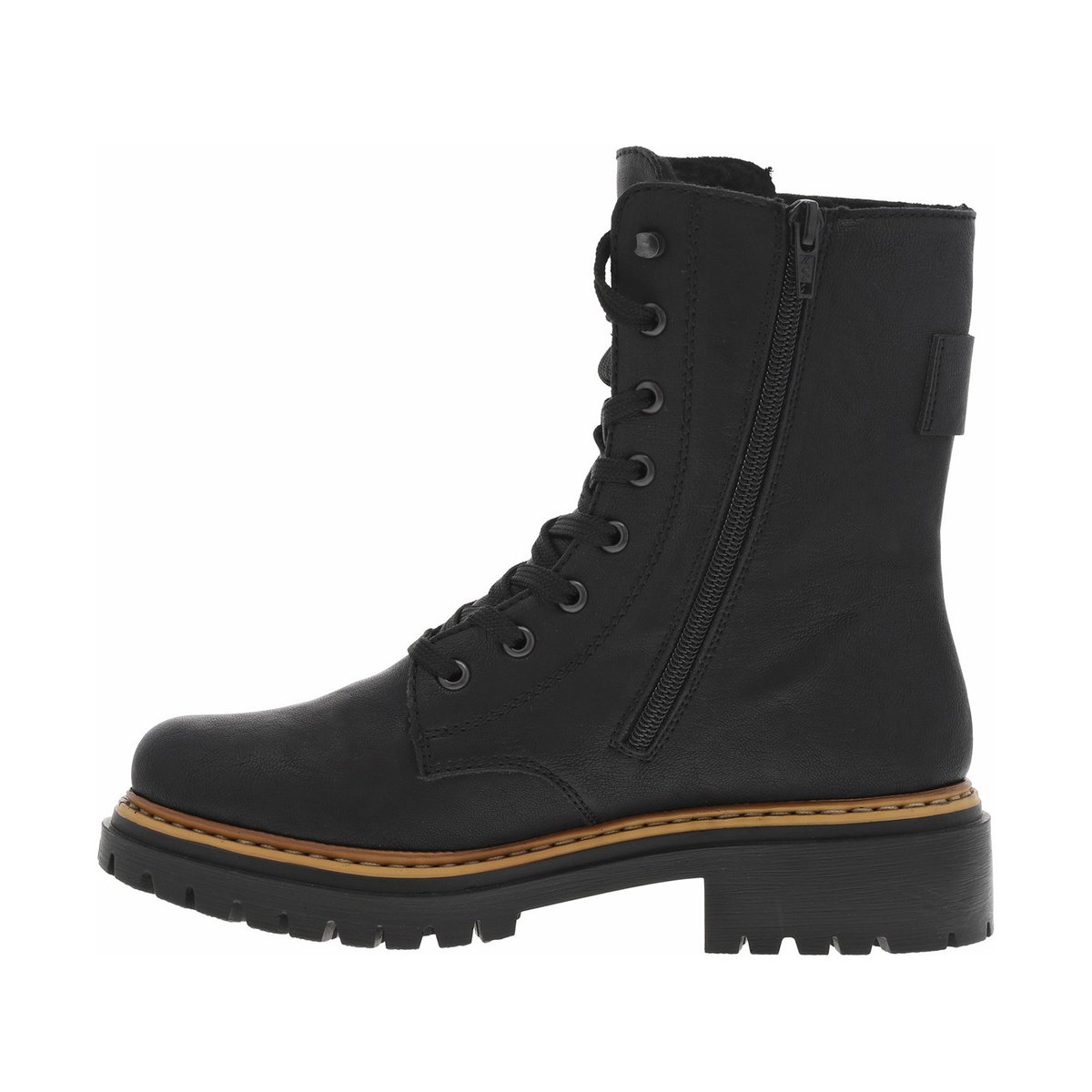 Bottines noires à talon décroché bas avec des lacets plats et un zip noires, RIEKER