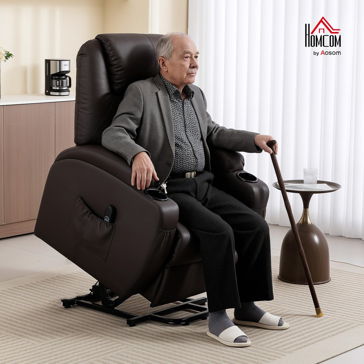 Fauteuil releveur électrique PU Marron marron foncé, HOMCOM