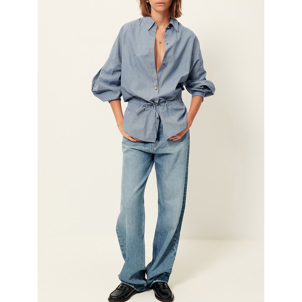 Los gestreept shirt met koord in de taille, SANTALIN gestreept blauw, SESSUN