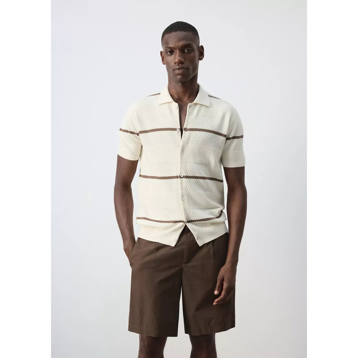 Chemise 100 % structure en maille blanc, MANGO MAN