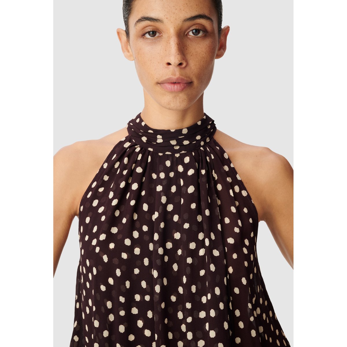 Top fluide asymétrique imprimé pois bleu nuit, IKKS