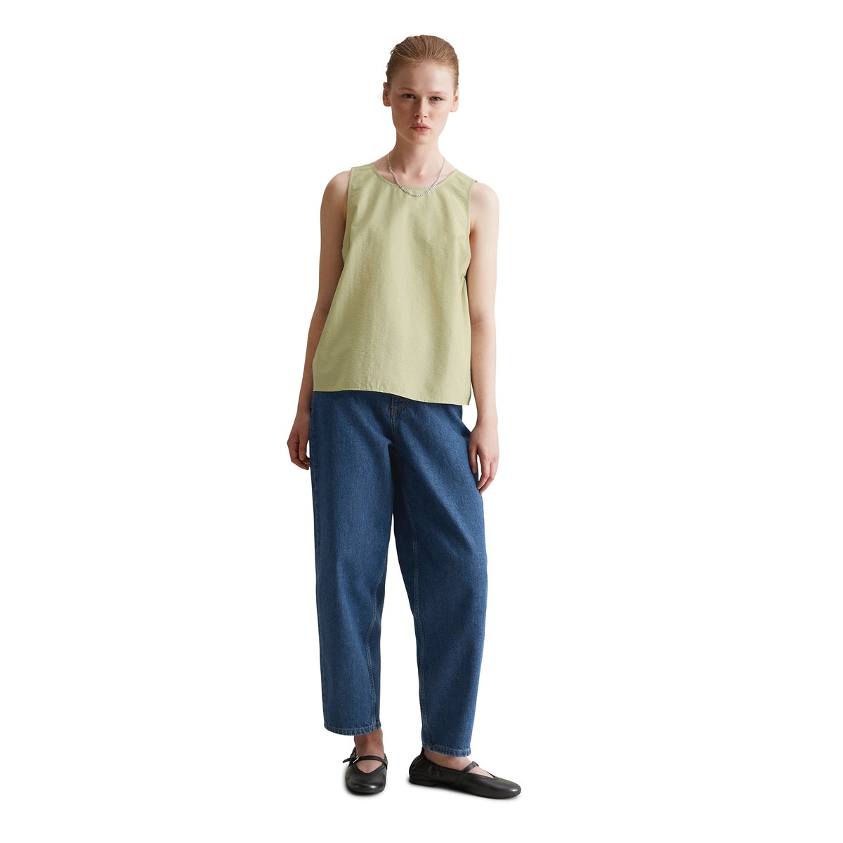 Top chemisier regular cropped en mélange de coton organique vert, MARC O’POLO DENIM