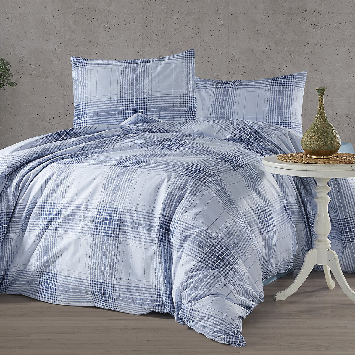 Paure de couette et tai(e) coton imprimé, nimableu bleu, C DESIGN HOME TEXTILE