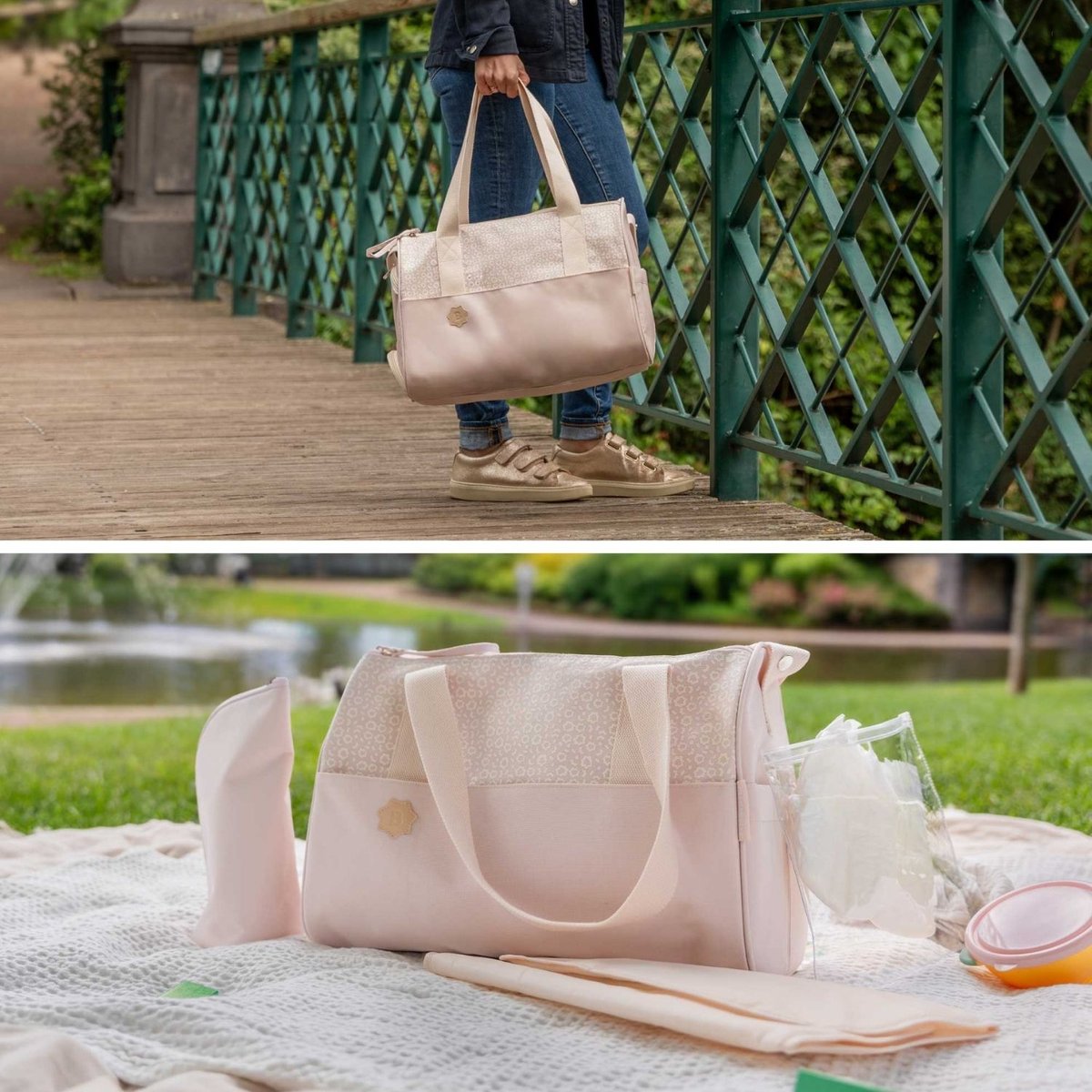 Sac à langer grande capacité multi-poches beige, BADABULLE