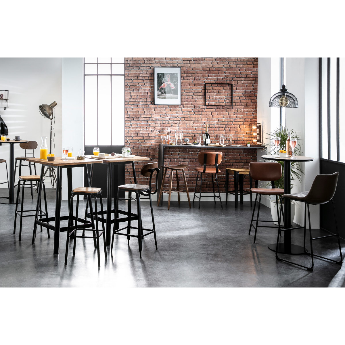 Tabouret de bar industriel métal et bois manguier massif H65 cm MADISON marron, MILIBOO