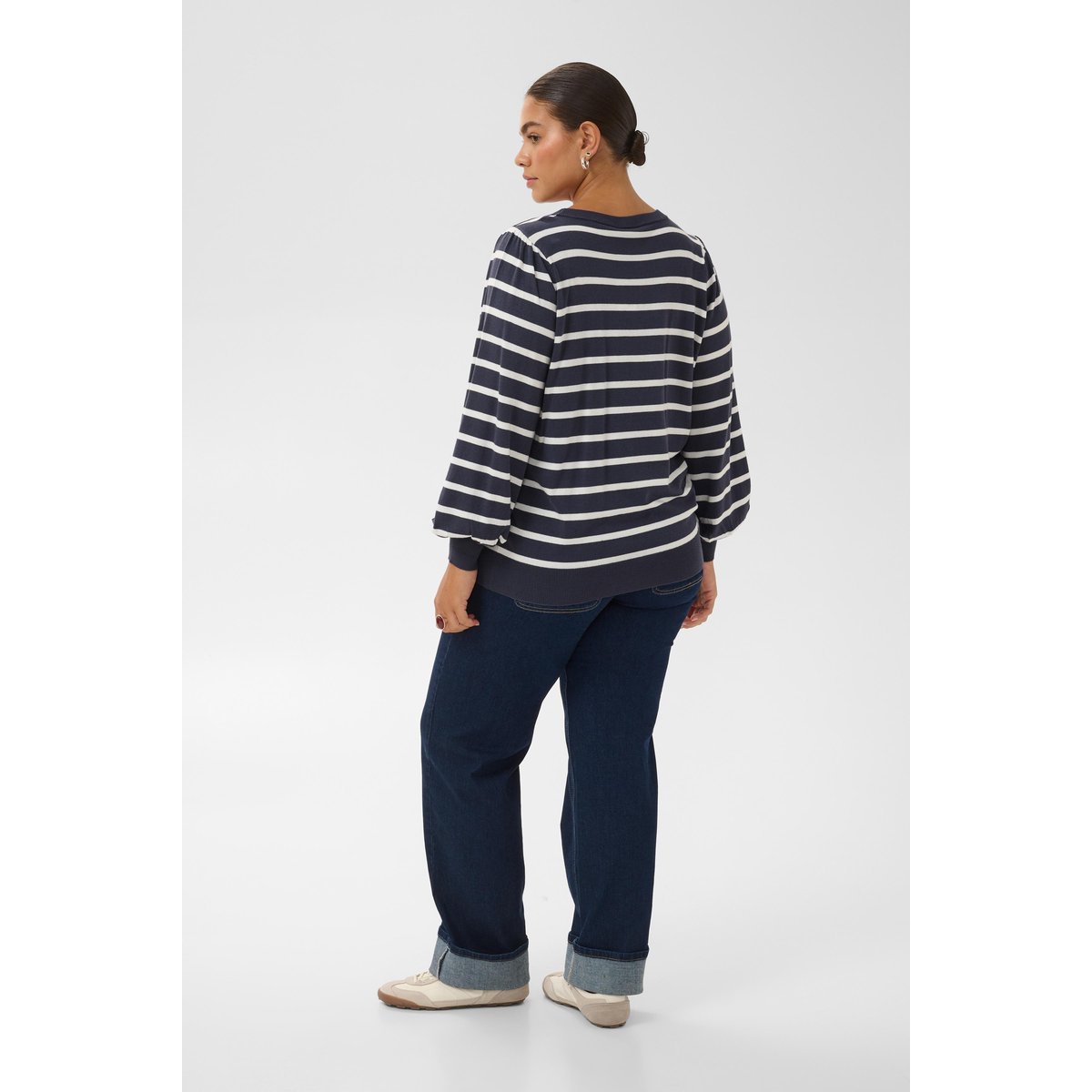 Pullover tricoté bleu blanc graphite w. chalk stripe, KAFFE CURVE
