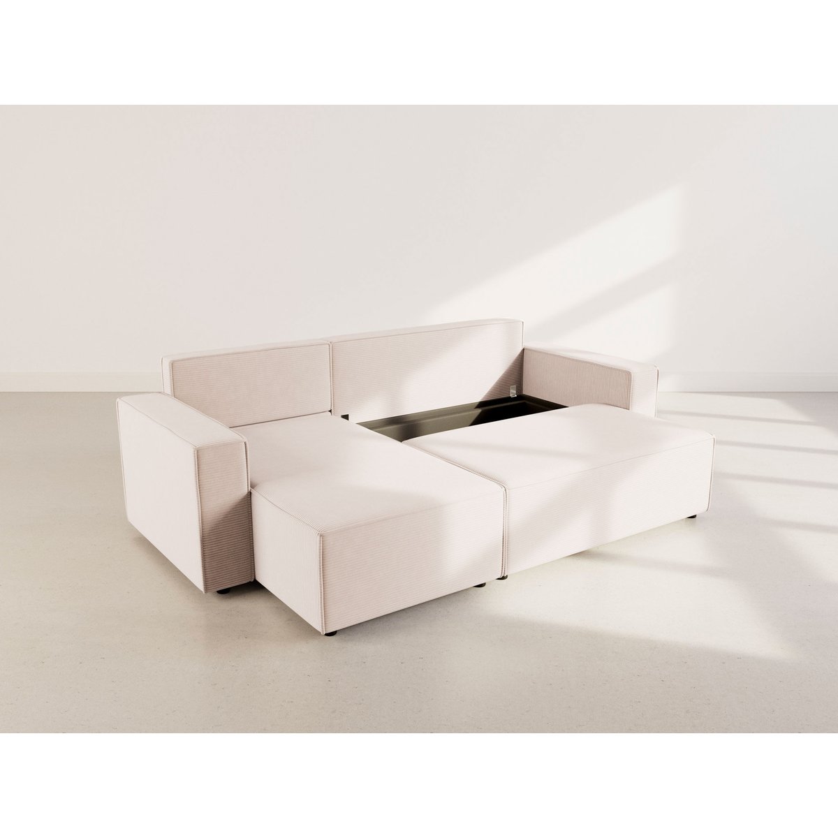 Canapé d'angle convertible velours côtelé, HECTOR beige, BEST MOBILIER