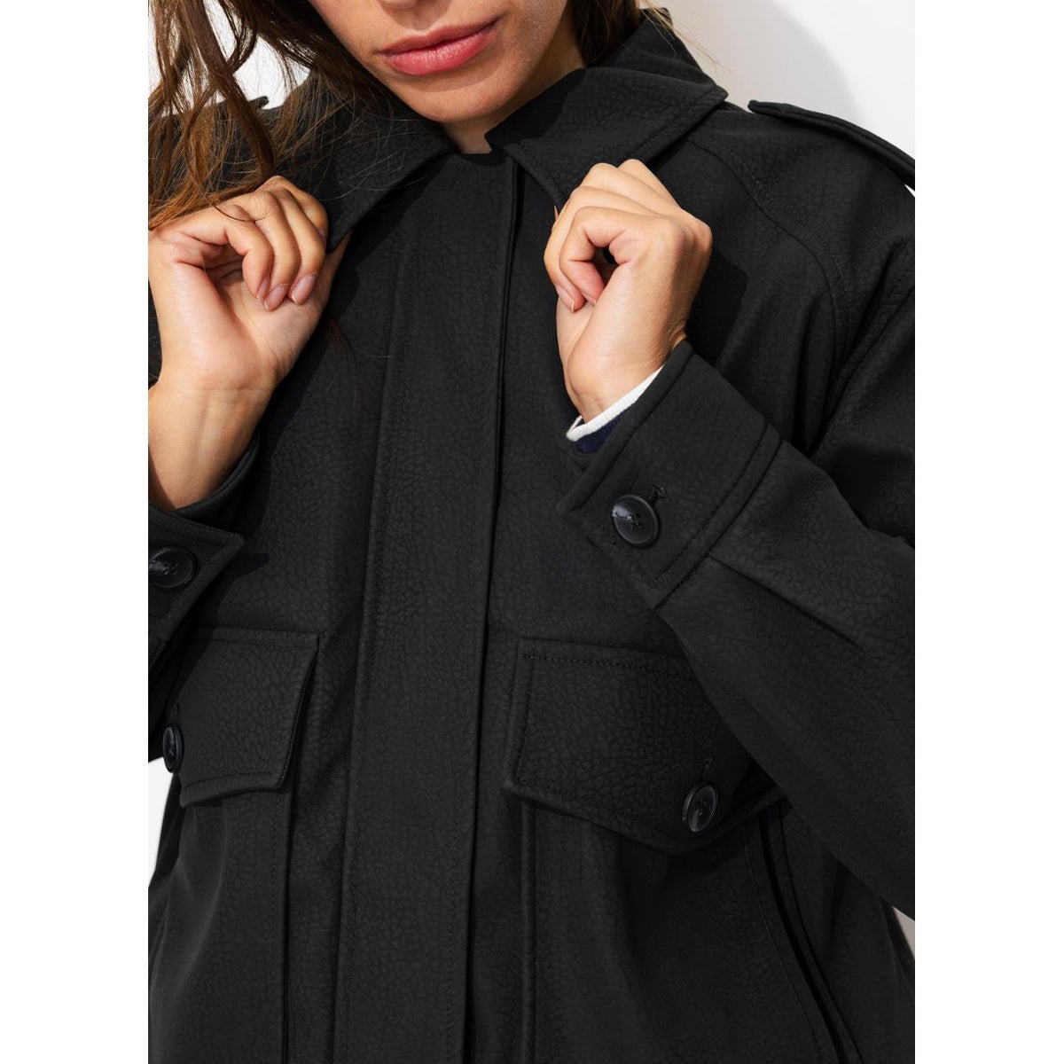 Blouson simili effet grainé noir, PROMOD