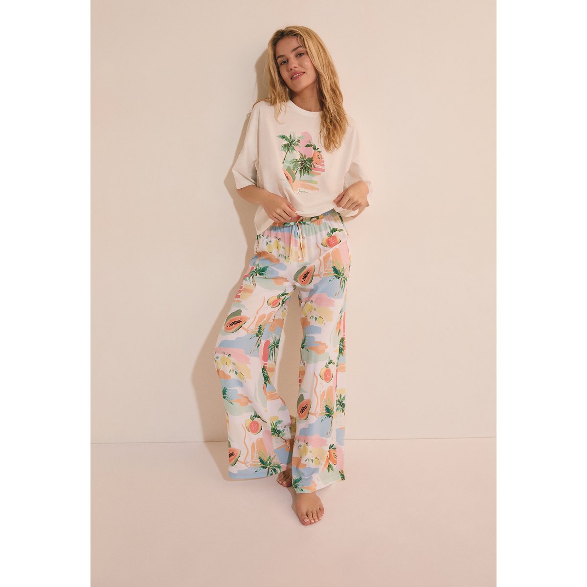 T-shirt de pyjama à imprimé en coton SPIRA ecru, ETAM