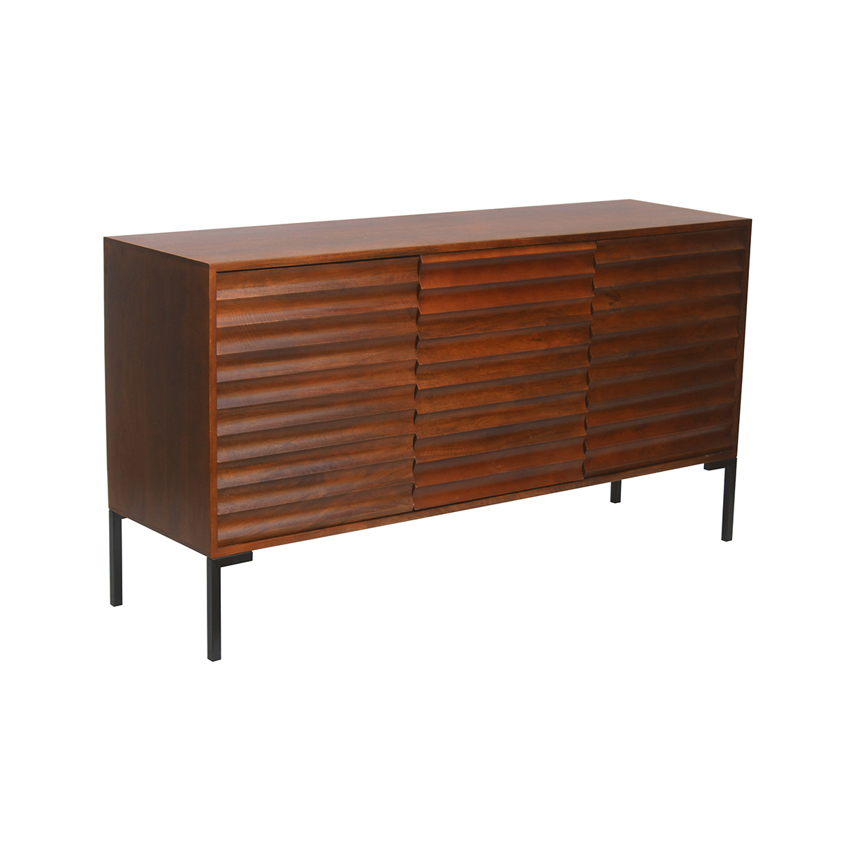 Buffet en bois foncé manguier massif et métal noir 3 portes L140 cm ONDA noyer, MILIBOO