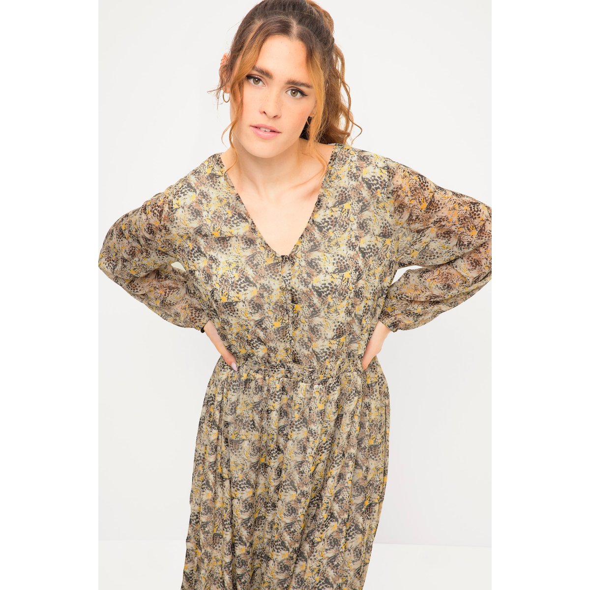 Robe maxi coupe trapèze avec imprimé léopard taupe, STUDIO UNTOLD
