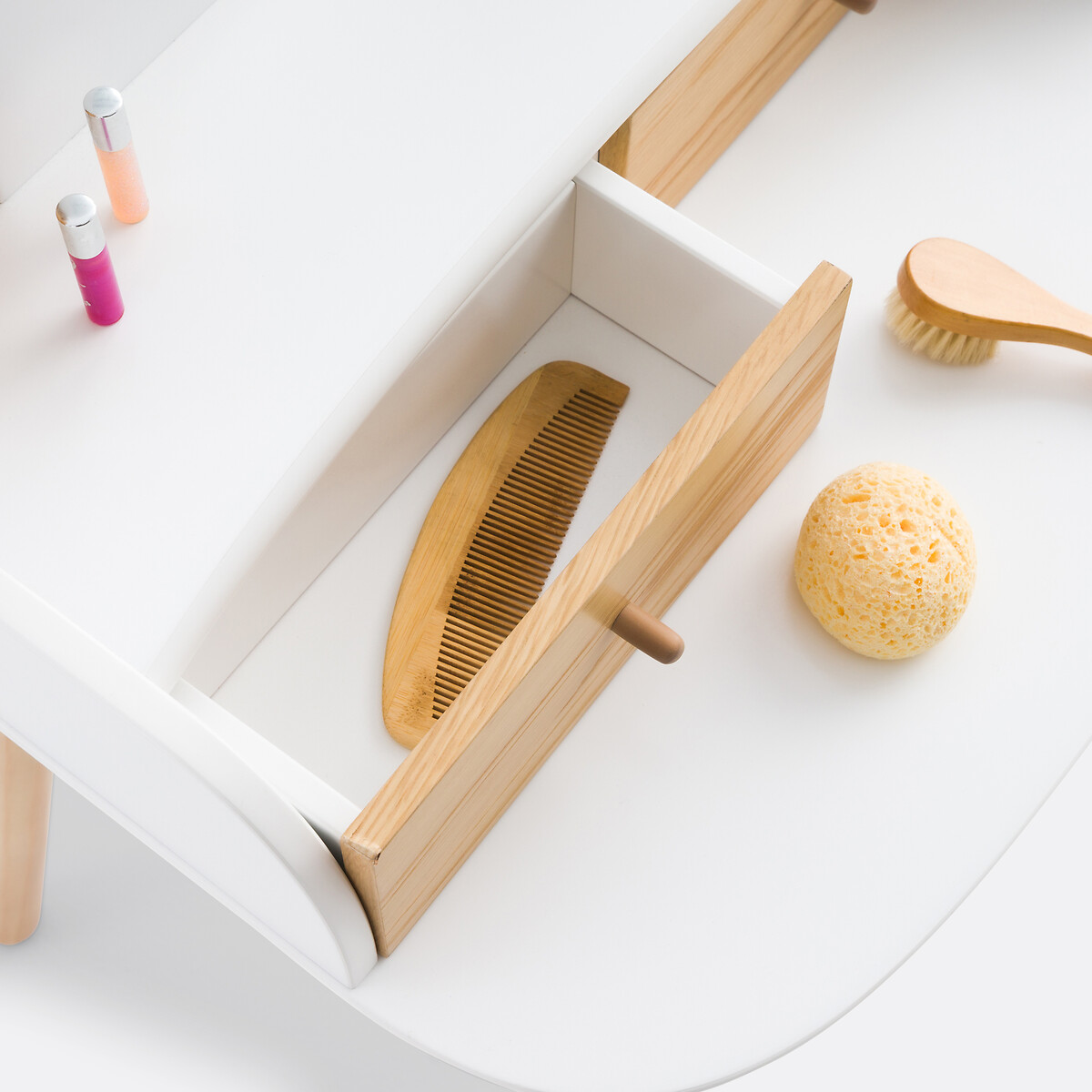 Kinderfrisiertisch Lorette mit Hocker weiss/braun, LA REDOUTE INTERIEURS