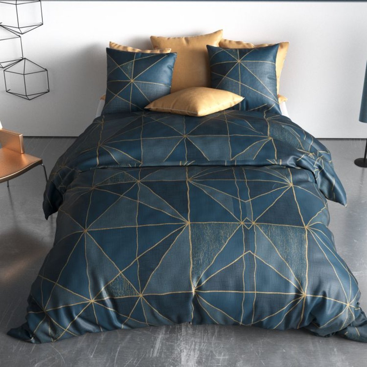 Housse couette + taie Graphique Reno bleu, EDEN