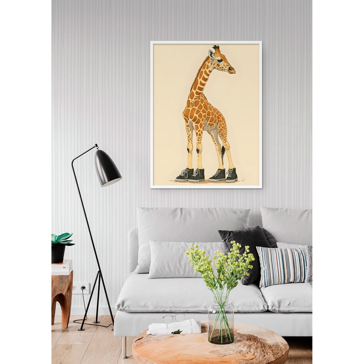 Affiche La girafe en baskets blanc, L'AFFICHERIE