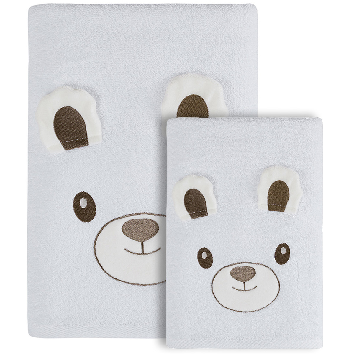 Ensemble enfant 1 serviette de toilette  + 1 drap de bain BOBBY L'OURS blanc, SENSEI MAISON