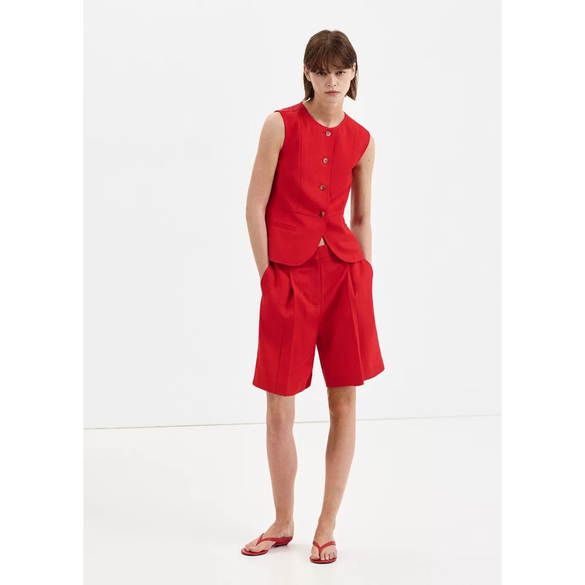 Gilet boutons lyocell rouge, MANGO