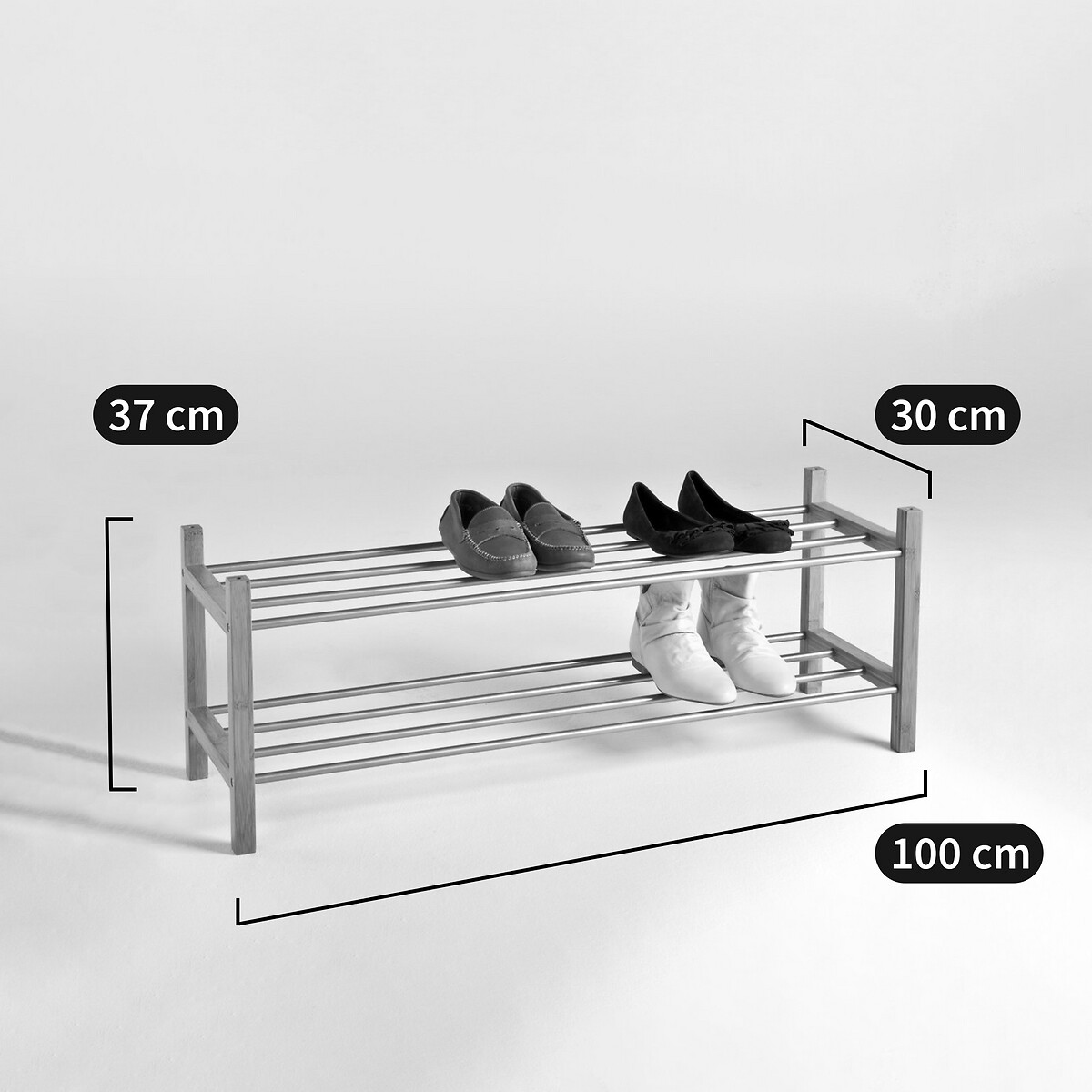 Zapatero Bamboo, 2 estantes madera clara natural, SO'HOME