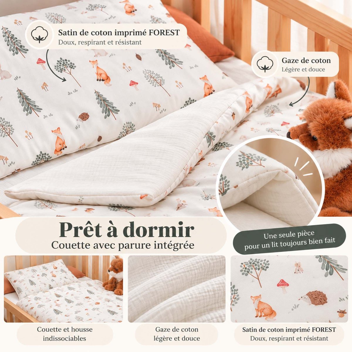 Couette et oreiller - prêt à dormir en satin de coton GALLINA écru, SEVIRA KIDS