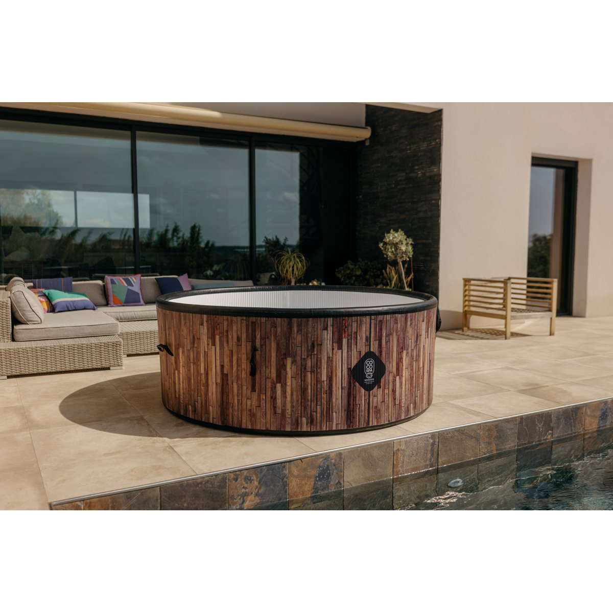 Piscine hors sol gonflable imitation bois couleur unique, COCO SPA