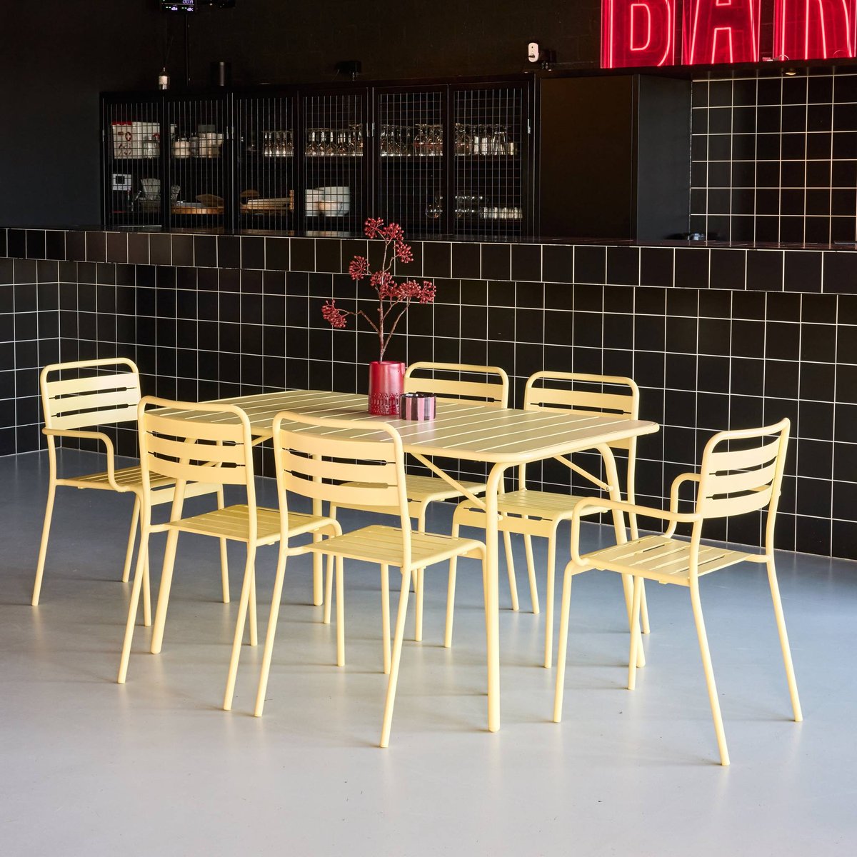 Table de jardin pliante métal + 6 assises AMELIA anthracite, SWEEEK