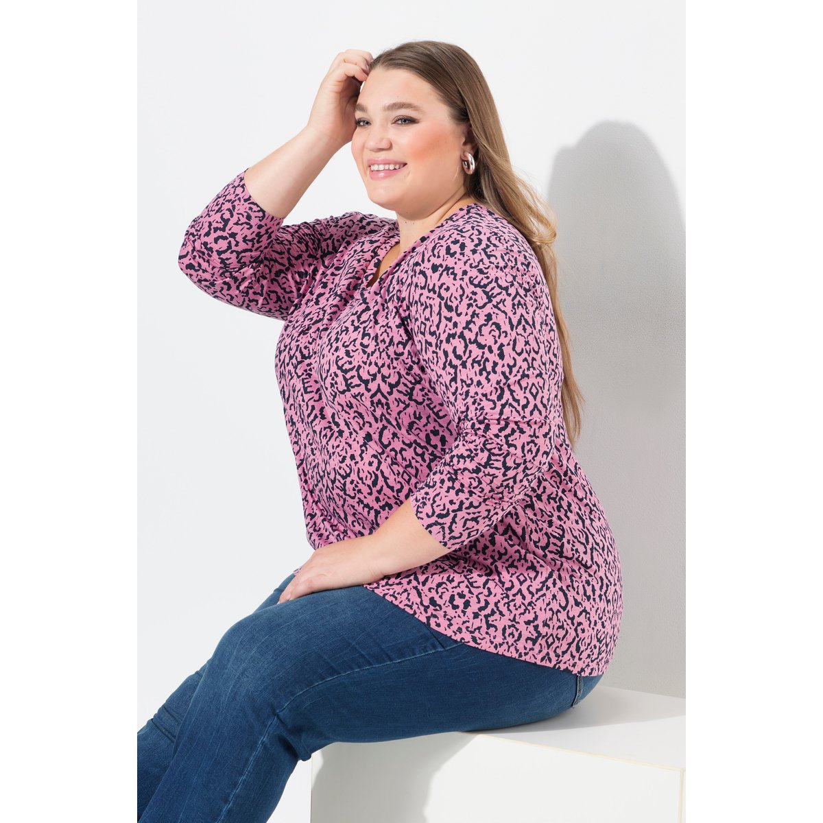 T-shirt avec plis fantaisie framboise, ULLA POPKEN