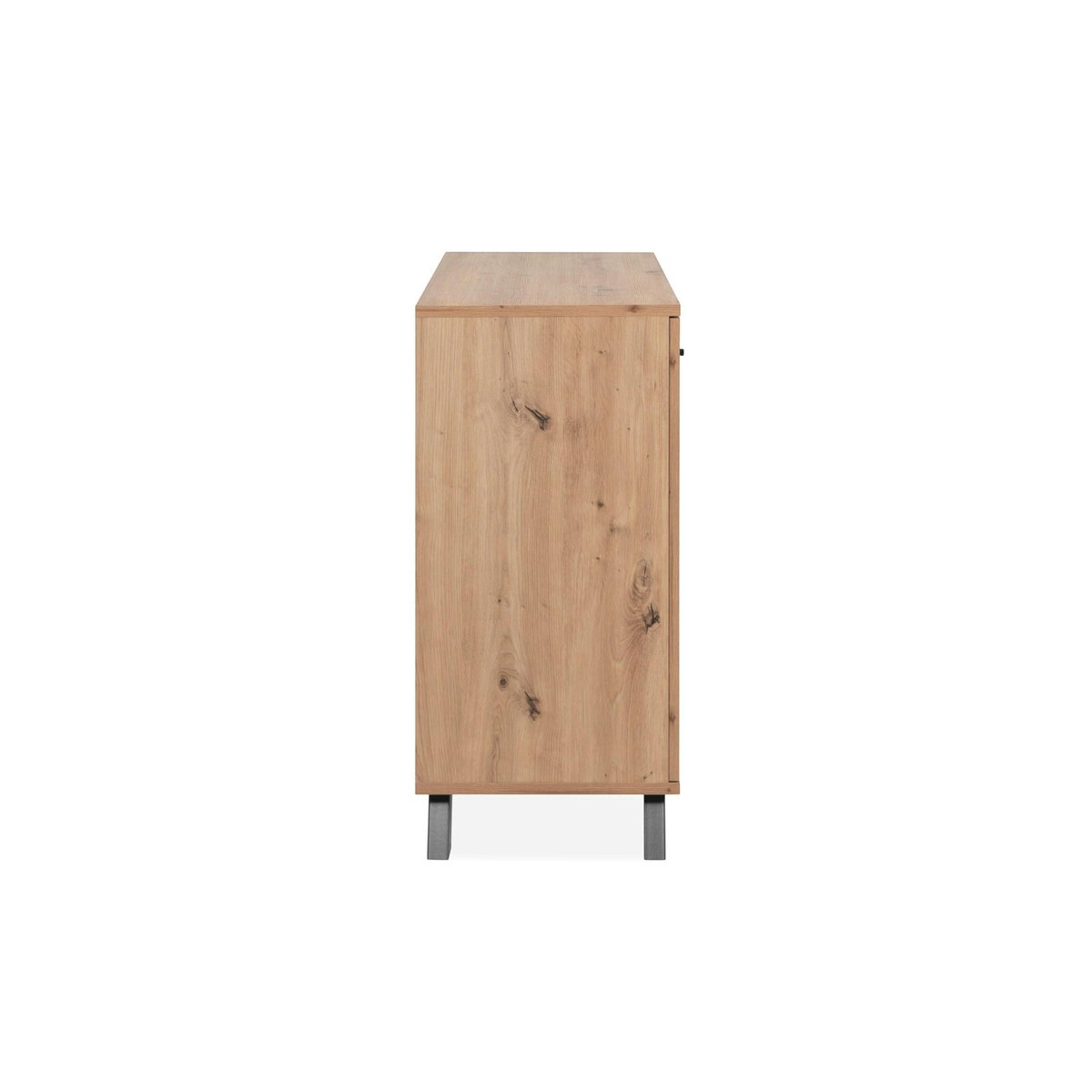 Buffet moderne 1 porte noire rainurée 4 tiroirs ALVA bois naturel, PIER IMPORT