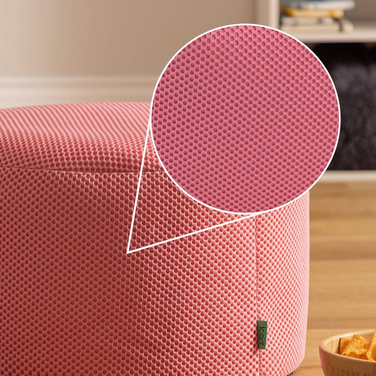 Pouf repose-pieds de gaming rond en mesh tech Oeko-Tex® - MILANO rose pastel, ICON